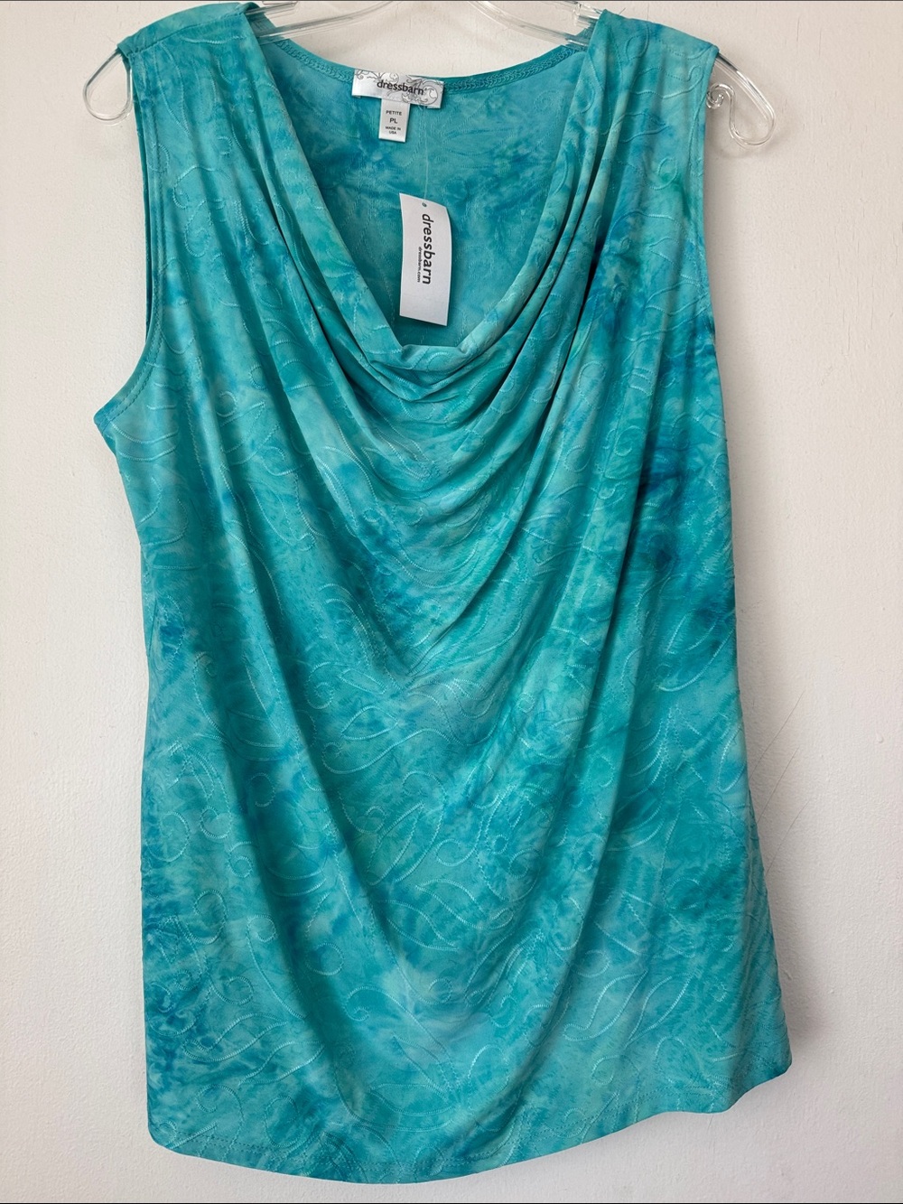 dressbarn Turquoise Cowl Neck Sleeveless Camisole. Size Large Petite